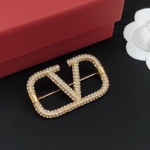 Valentino Gold Black Pavé-Crystal VLOGO Monogram Brooch 8