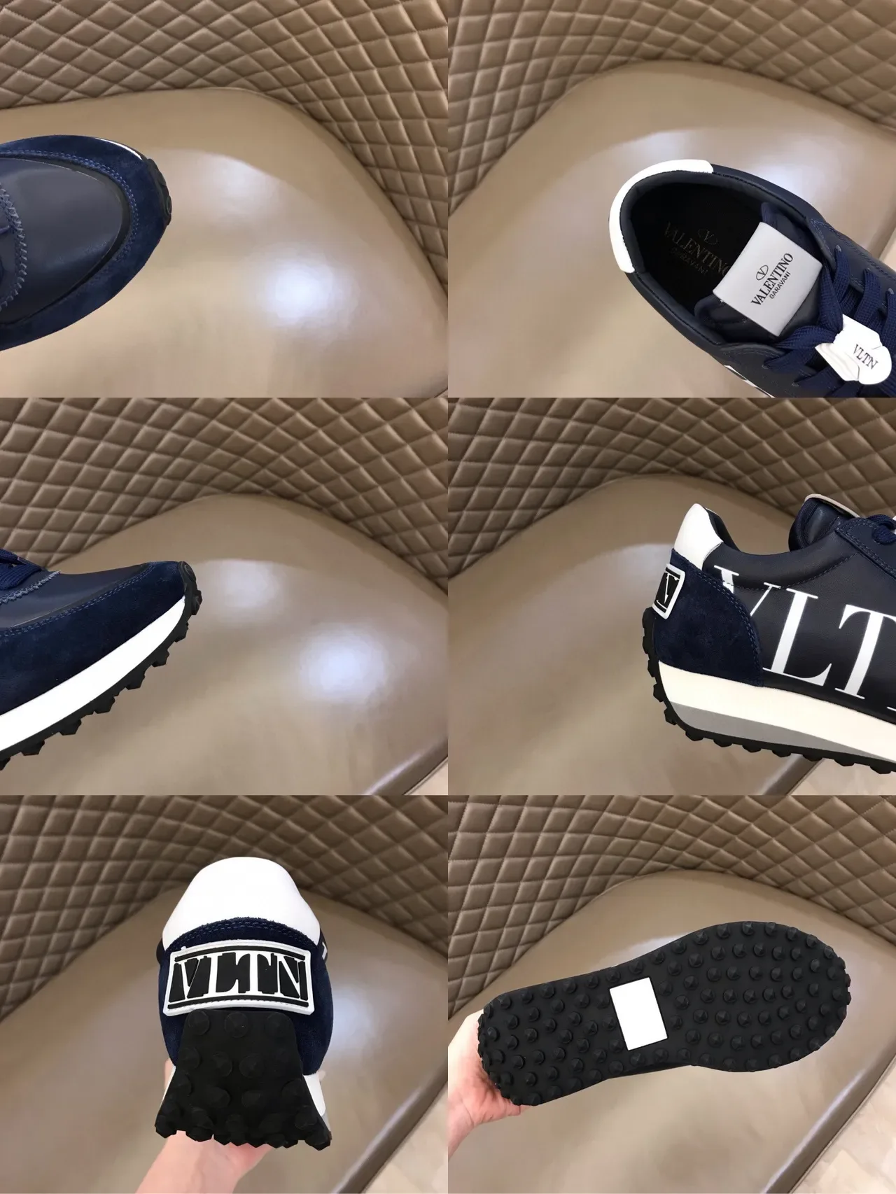 Valentino Sneakers Lifestyle en Daim et Cuir Bleu Marine Blanc avec Logo VLTN Bold 3