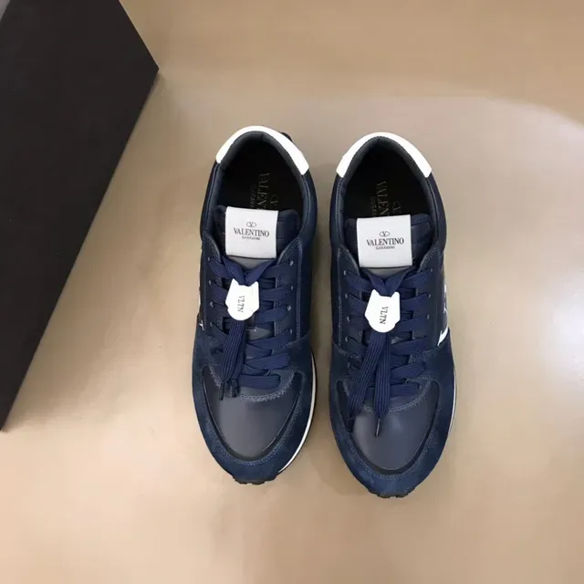 Valentino Sneakers Lifestyle en Daim et Cuir Bleu Marine Blanc avec Logo VLTN Bold 8