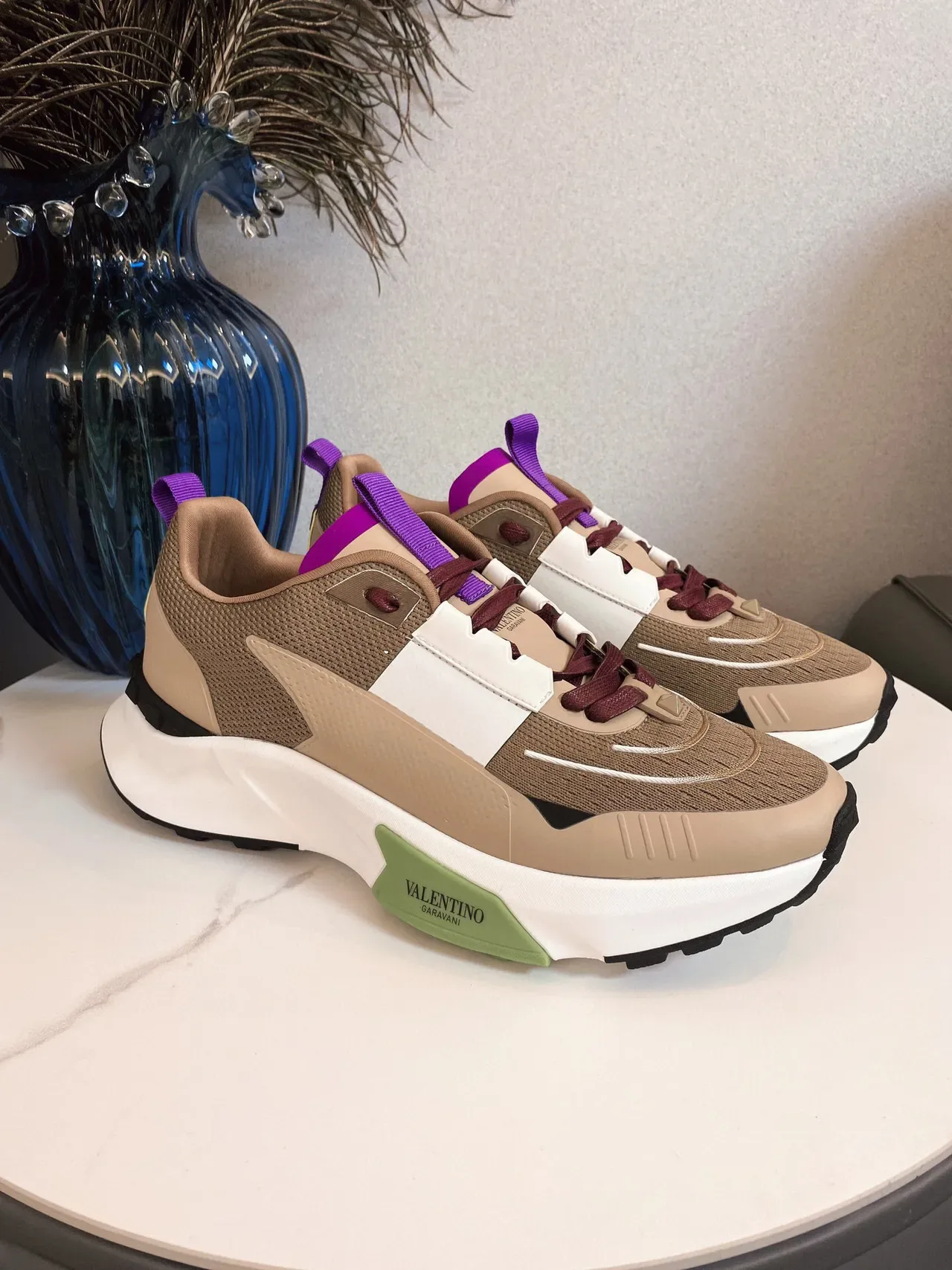 Valentino Open Beige White malha com camadas e sobreposições sintéticas solado médio esculpido tênis lifestyle 2