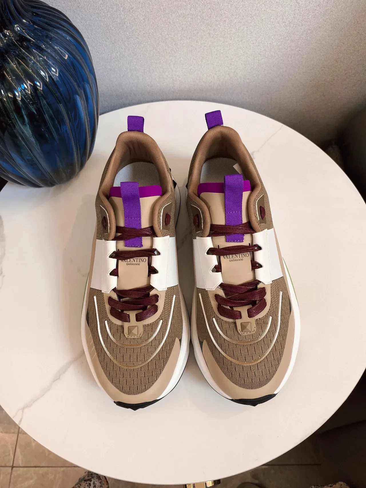 Valentino Open Beige White malha com camadas e sobreposições sintéticas solado médio esculpido tênis lifestyle 3