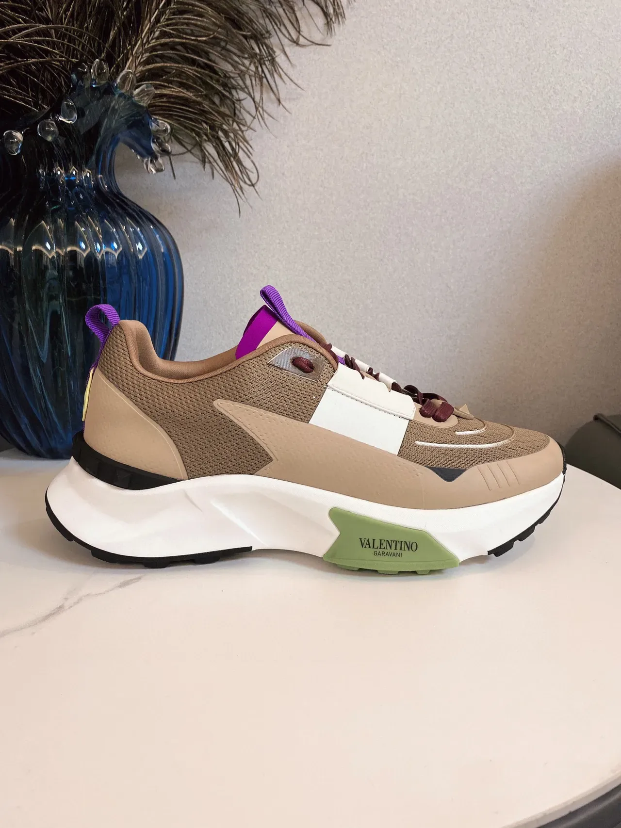 Valentino Open Beige White malha com camadas e sobreposições sintéticas solado médio esculpido tênis lifestyle 4