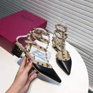 Valentino Rockstud Black and Beige Studded Pointed-Toe Pumps