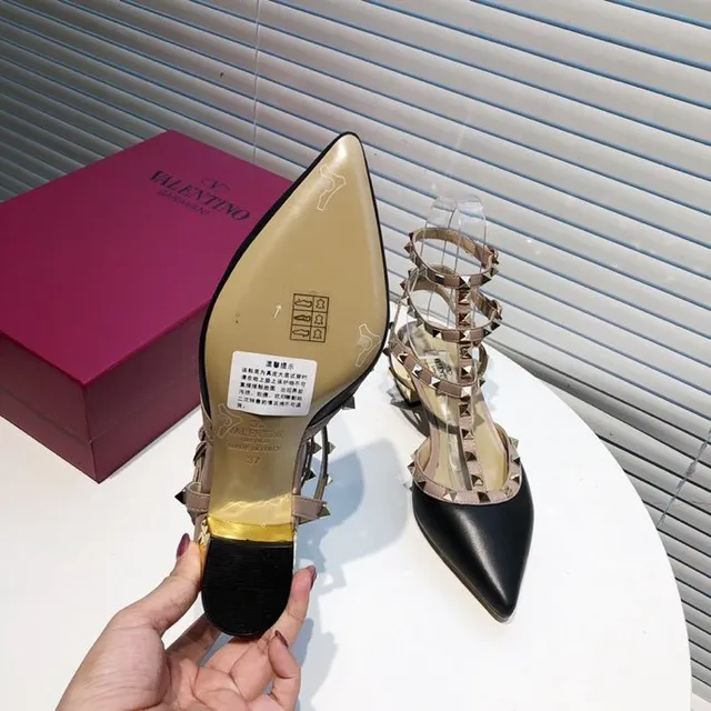 Valentino Rockstud Black and Beige Studded Pointed-Toe Pumps 2