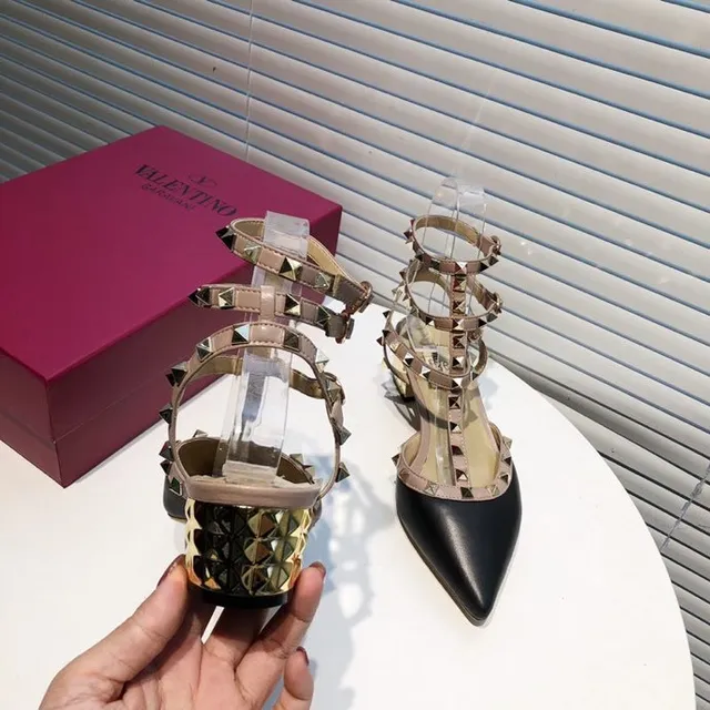 Valentino Rockstud Black and Beige Studded Pointed-Toe Pumps 3