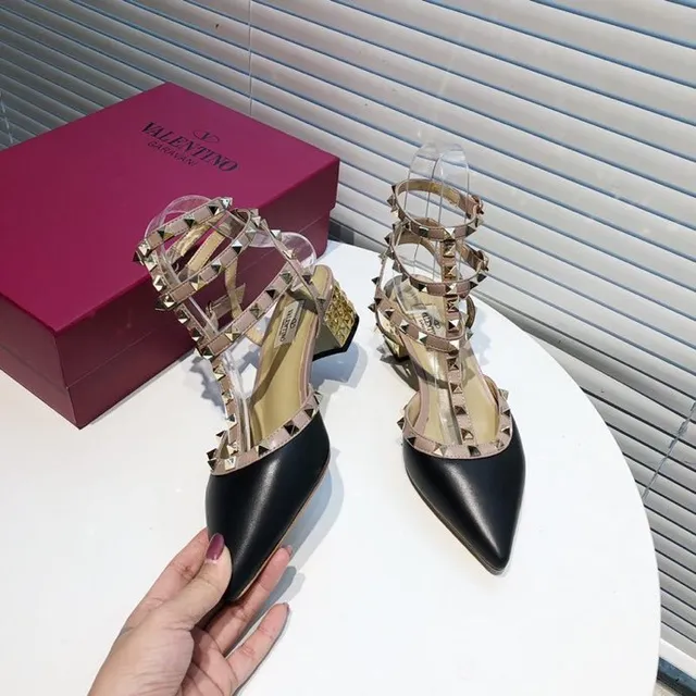 Valentino Rockstud Black and Beige Studded Pointed-Toe Pumps 4