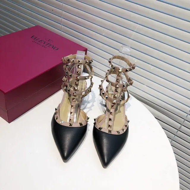 Valentino Rockstud Black and Beige Studded Pointed-Toe Pumps 9