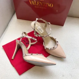 Valentino Rockstud Nude Patent Studded T-Strap Stilettos