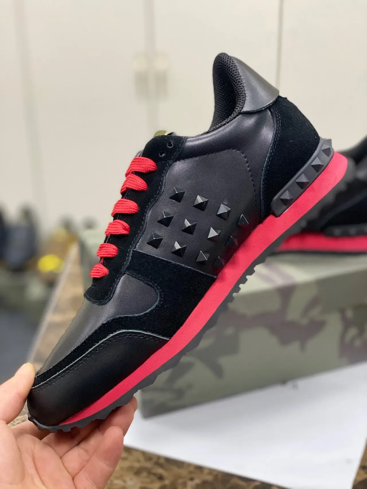 Valentino Rockstud Studded Black and Red Lifestyle Sneakers 2