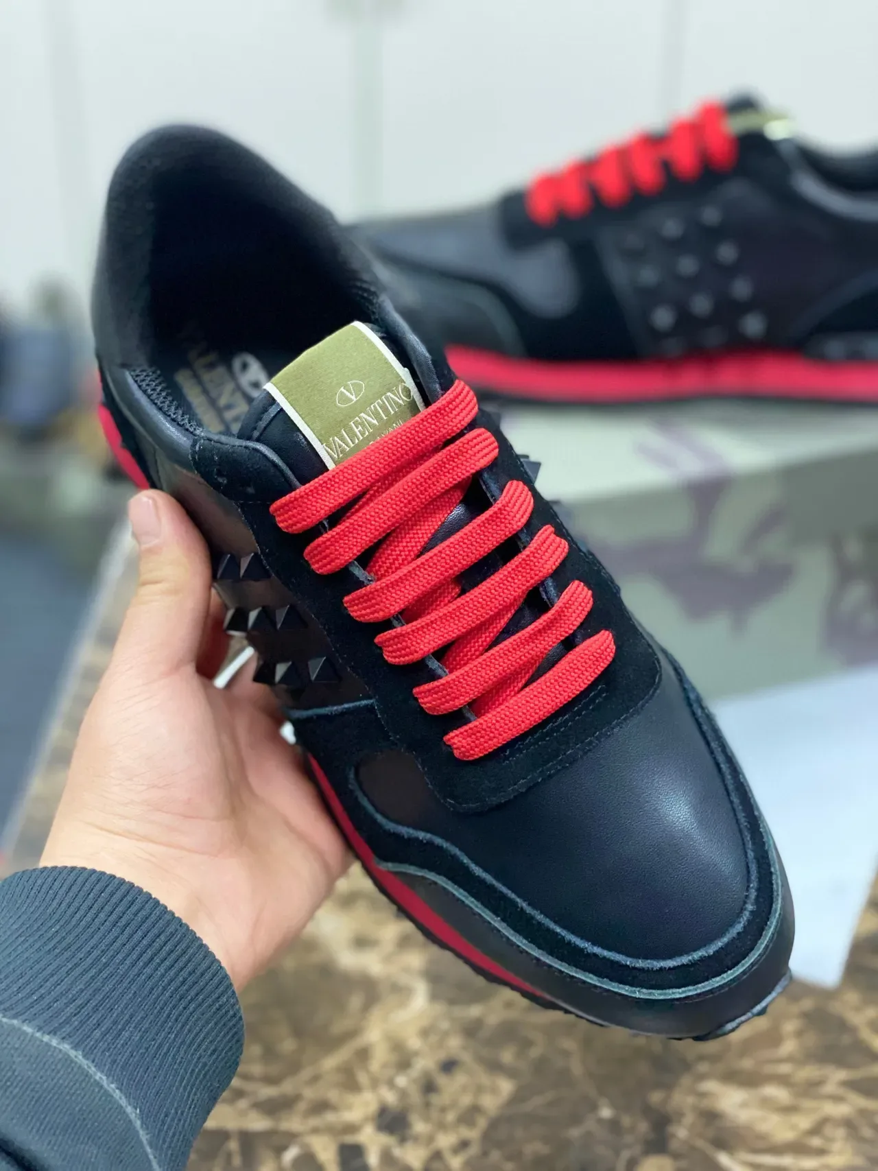 Valentino Rockstud Studded Black and Red Lifestyle Sneakers 3