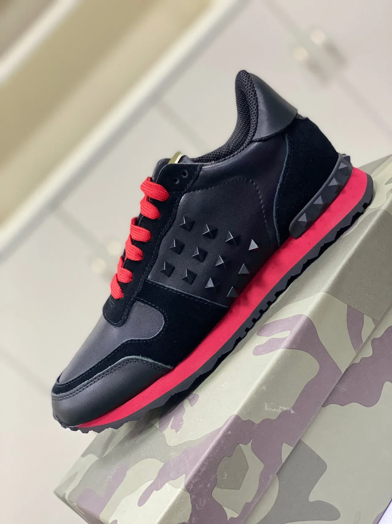Valentino Rockstud Studded Black and Red Lifestyle Sneakers 4