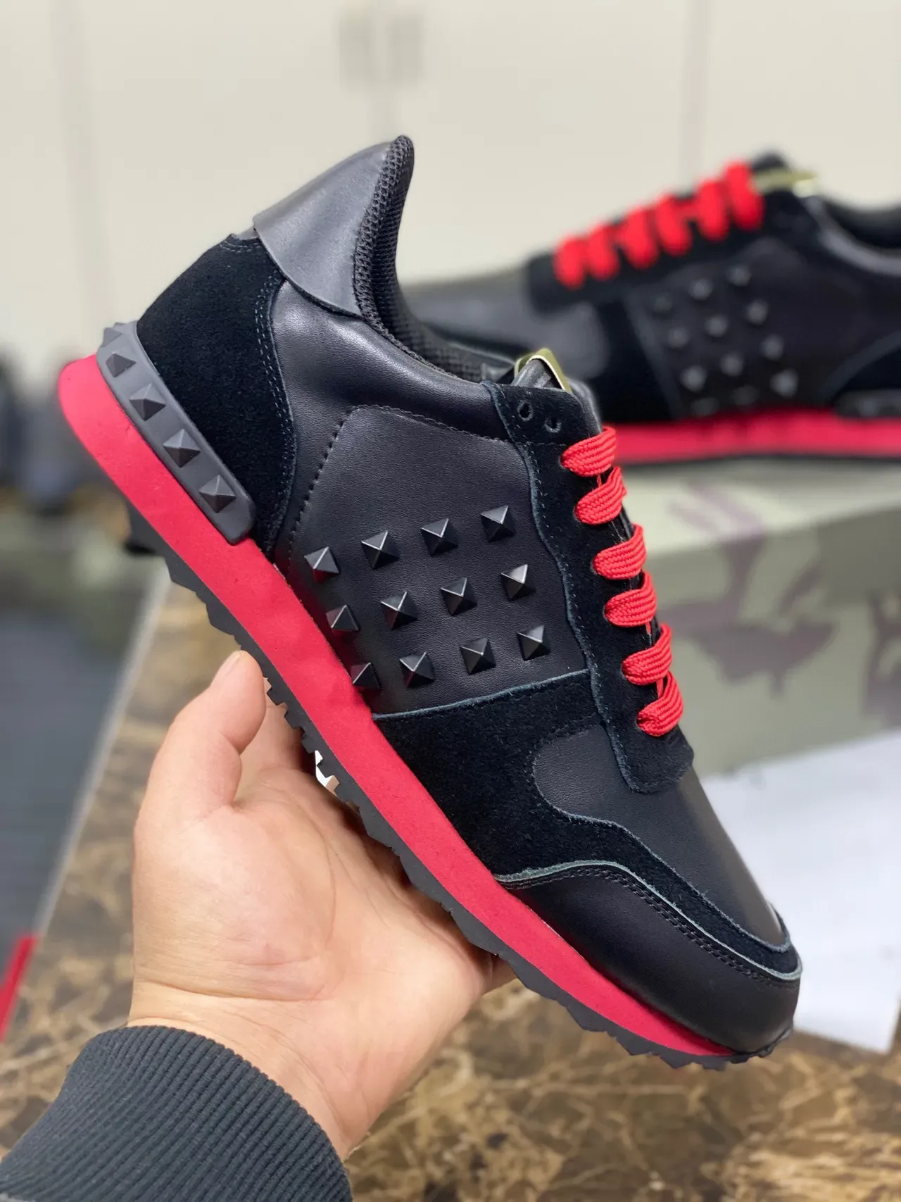 Valentino Rockstud Studded Black and Red Lifestyle Sneakers 5