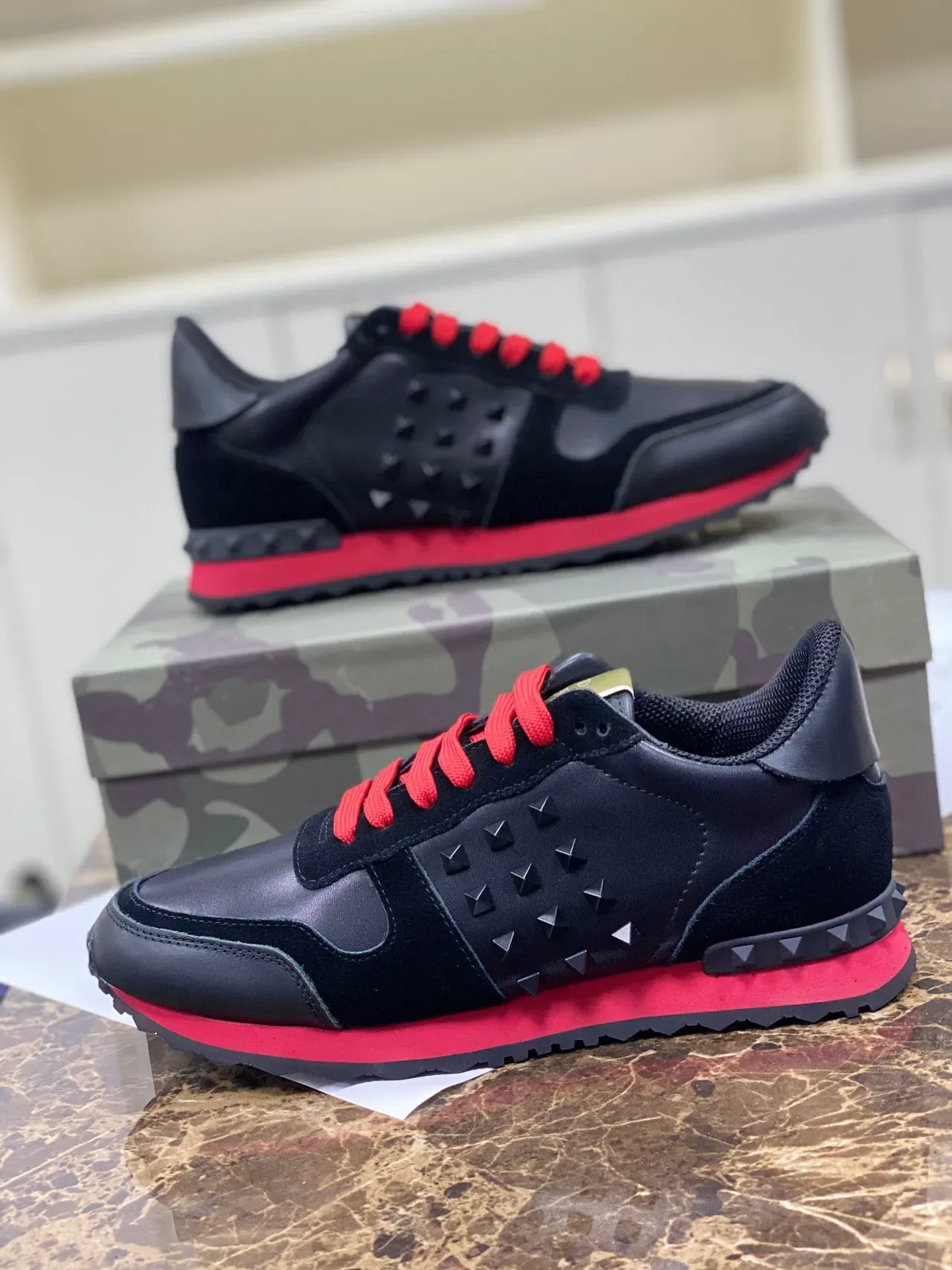 Valentino Rockstud Studded Black and Red Lifestyle Sneakers 7