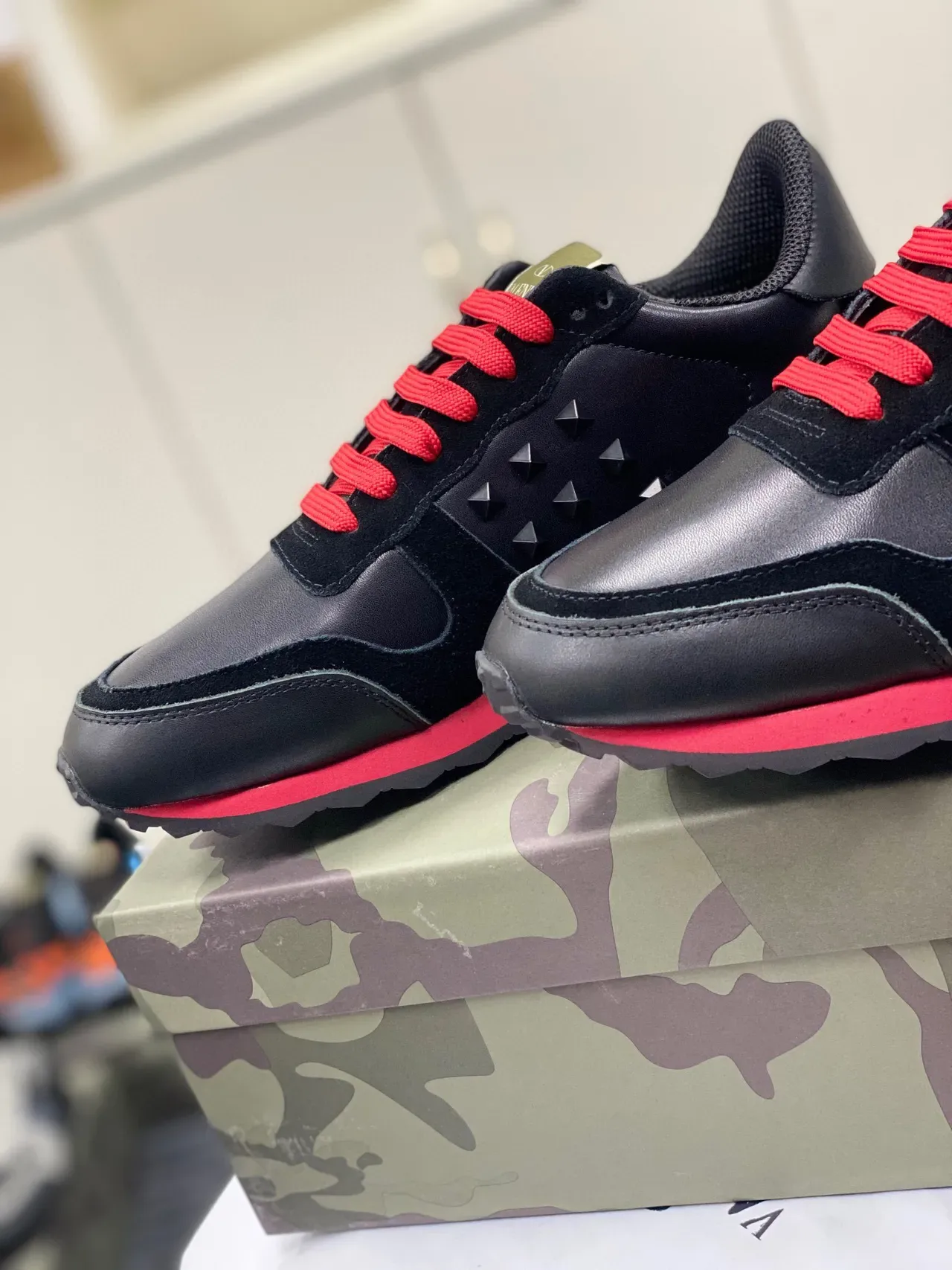 Valentino Rockstud Studded Black and Red Lifestyle Sneakers 9