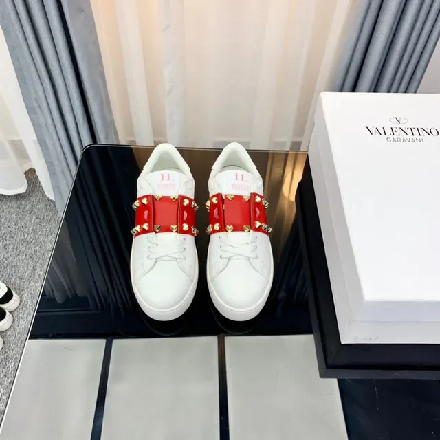 Valentino Rockstud Studded Red Strap White Lifestyle Sneakers 3