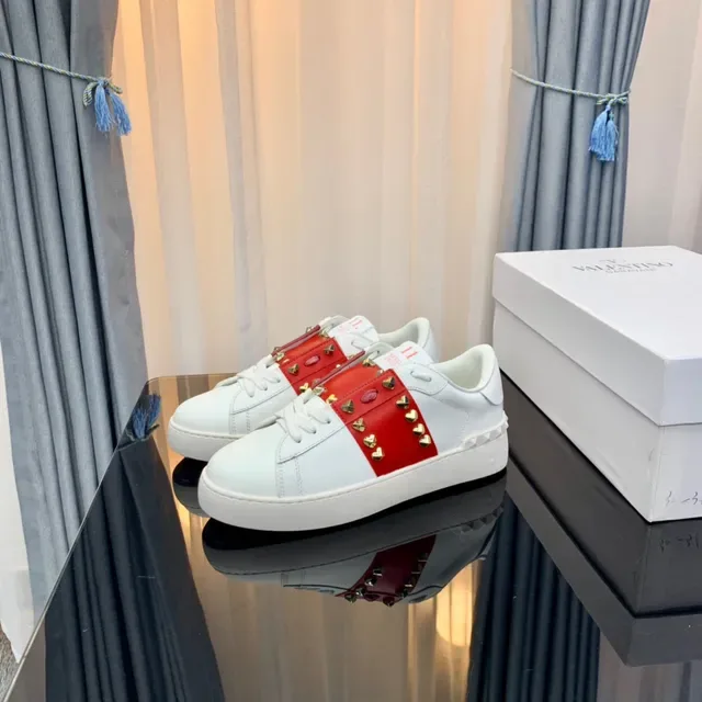 Valentino Rockstud Studded Red Strap White Lifestyle Sneakers 5