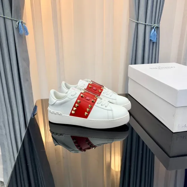 Valentino Rockstud Studded Red Strap White Lifestyle Sneakers 7