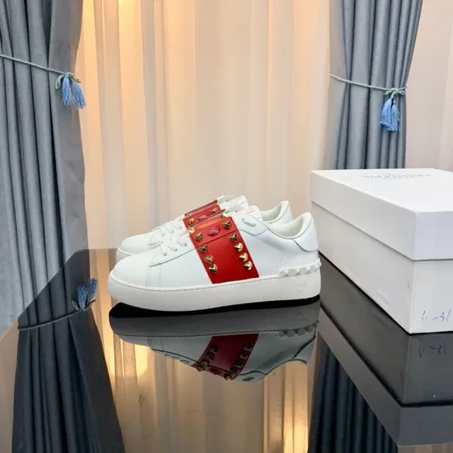 Valentino Rockstud Studded Red Strap White Lifestyle Sneakers 8