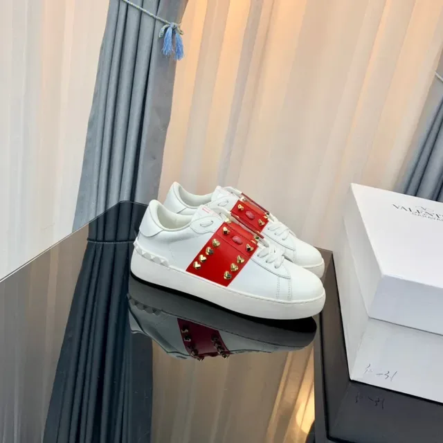 Valentino Rockstud Studded Red Strap White Lifestyle Sneakers 9