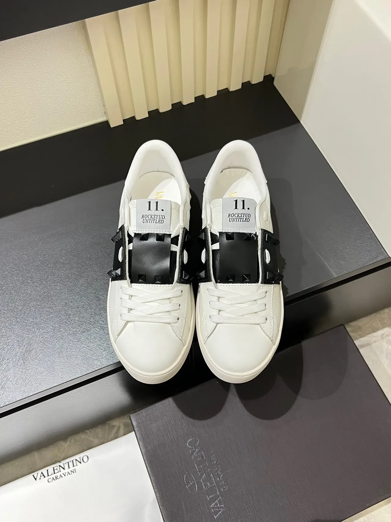 Valentino Rockstud White and Black Studded Lifestyle Sneakers 2