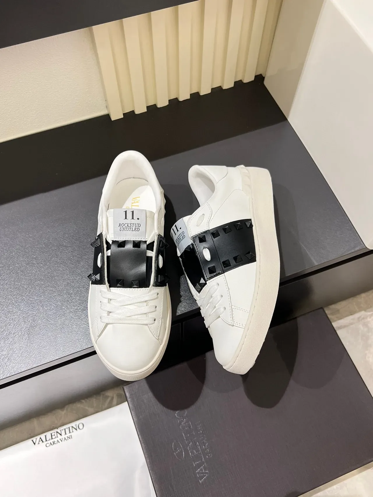 Valentino Rockstud White and Black Studded Lifestyle Sneakers 3