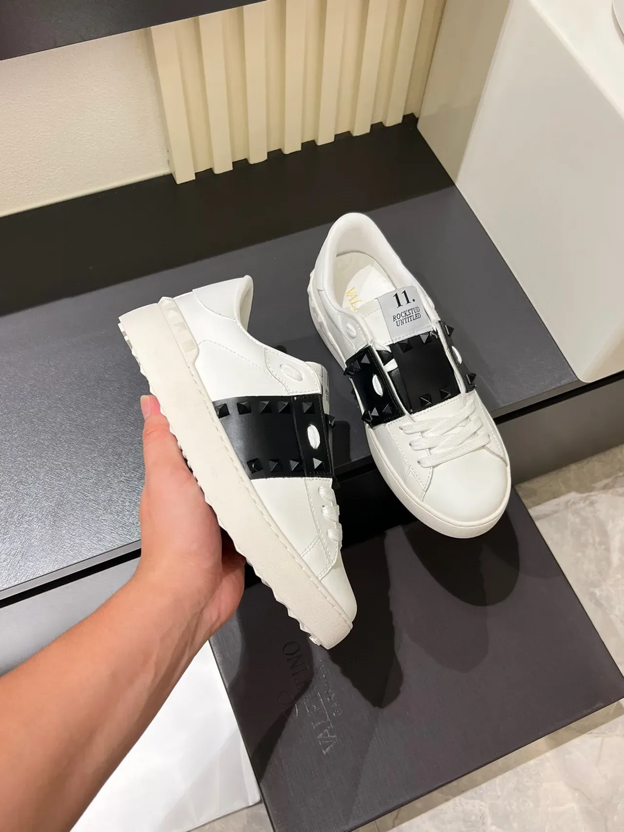 Valentino Rockstud White and Black Studded Lifestyle Sneakers 4