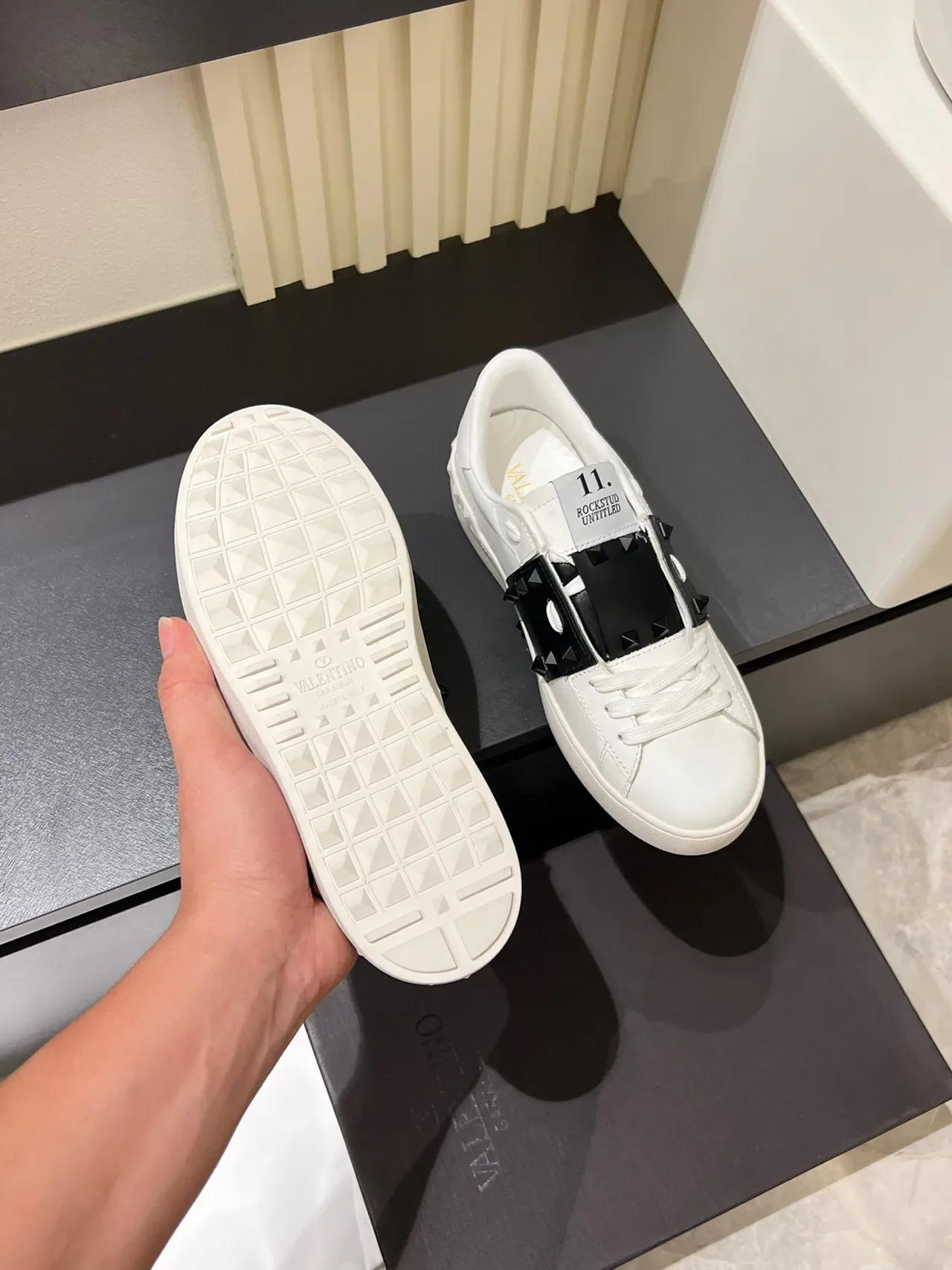 Valentino Rockstud White and Black Studded Lifestyle Sneakers 5