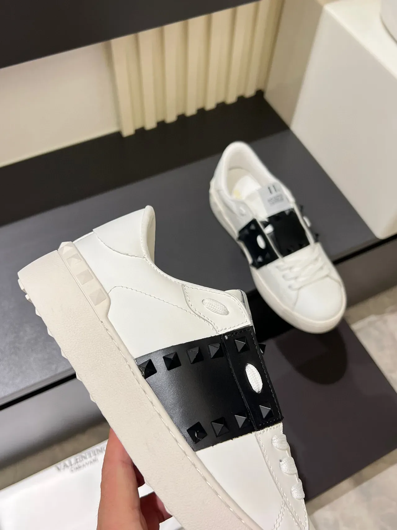 Valentino Rockstud White and Black Studded Lifestyle Sneakers 6