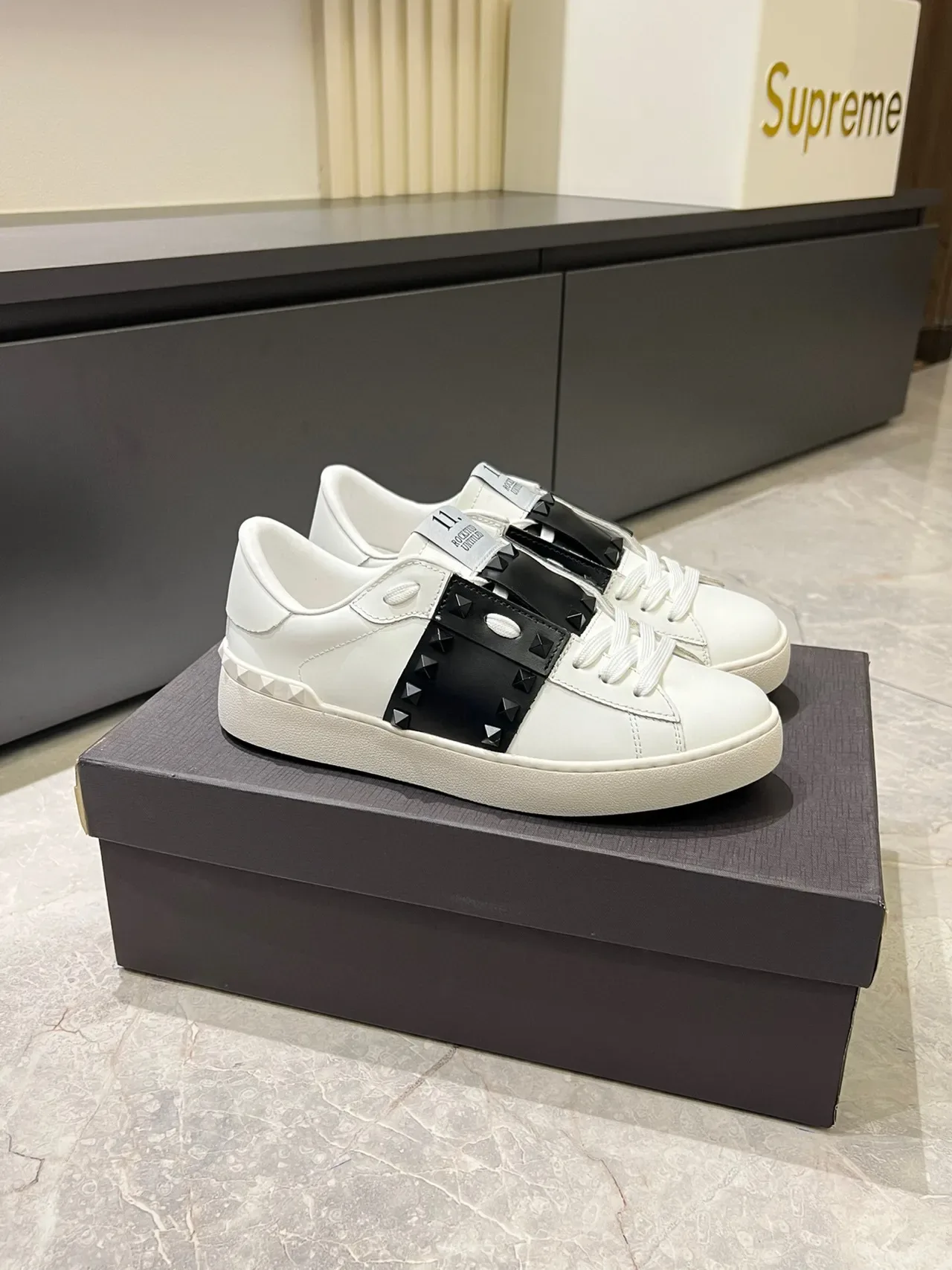 Valentino Rockstud White and Black Studded Lifestyle Sneakers 8