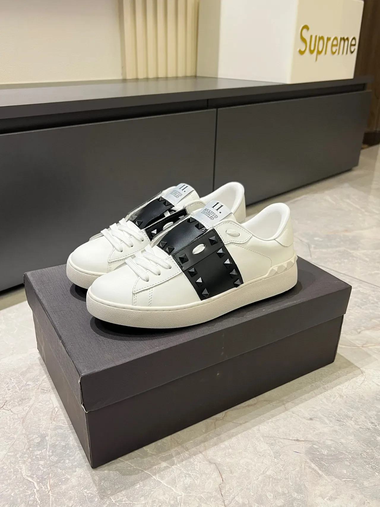Valentino Rockstud White and Black Studded Lifestyle Sneakers 9