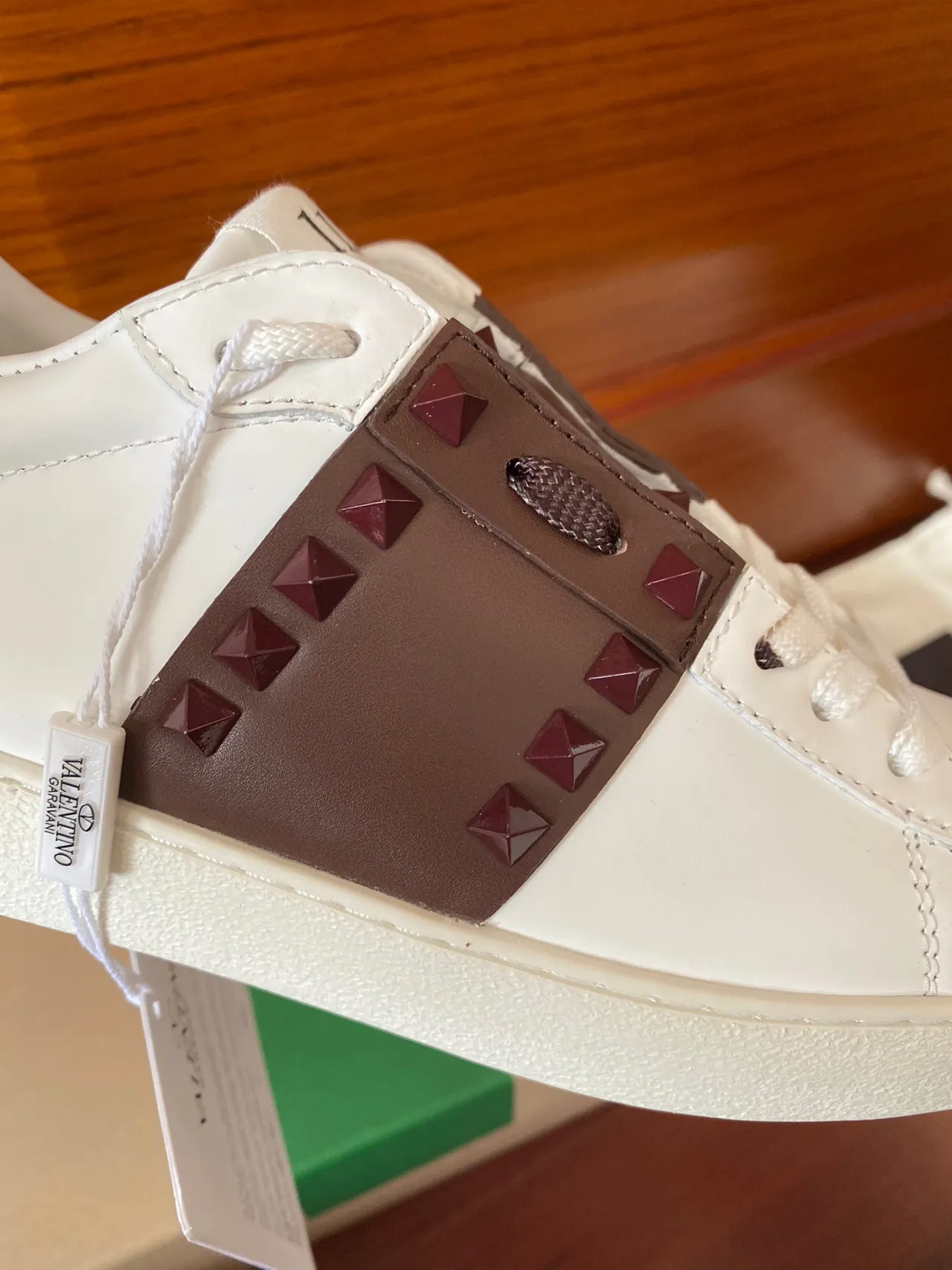 Valentino Rockstud White Brown Leather Stud-Accented Strap Lifestyle Sneakers 5