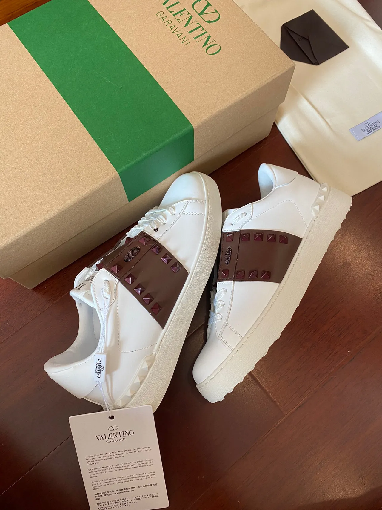 Valentino Rockstud White Brown Leather Stud-Accented Strap Lifestyle Sneakers 8