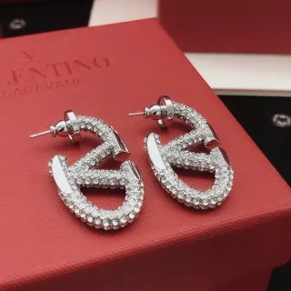 Valentino V-Motif Pavé-Crystal Double-Loop Stud Earrings