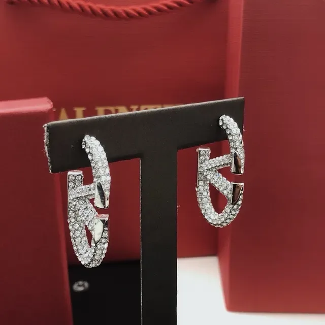 Valentino V-Motif Pavé-Crystal Double-Loop Stud Earrings 2