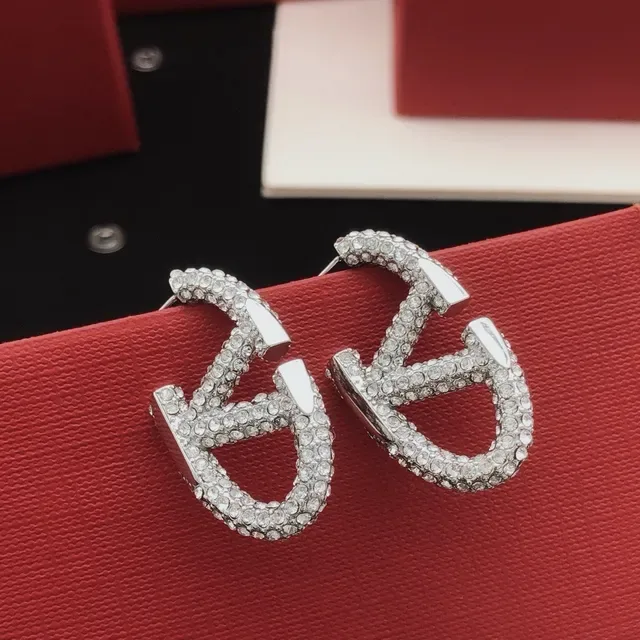 Valentino V-Motif Pavé-Crystal Double-Loop Stud Earrings 4
