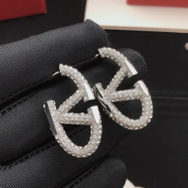 Valentino V-Motif Pavé-Crystal Double-Loop Stud Earrings 6