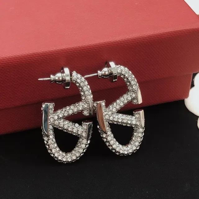 Valentino V-Motif Pavé-Crystal Double-Loop Stud Earrings 7