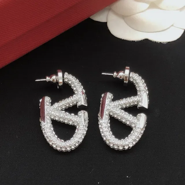 Valentino V-Motif Pavé-Crystal Double-Loop Stud Earrings 8