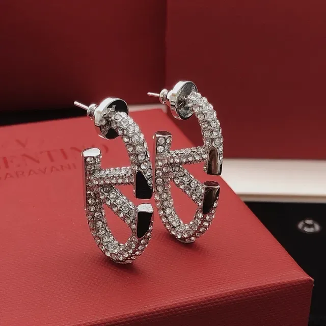 Valentino V-Motif Pavé-Crystal Double-Loop Stud Earrings 9