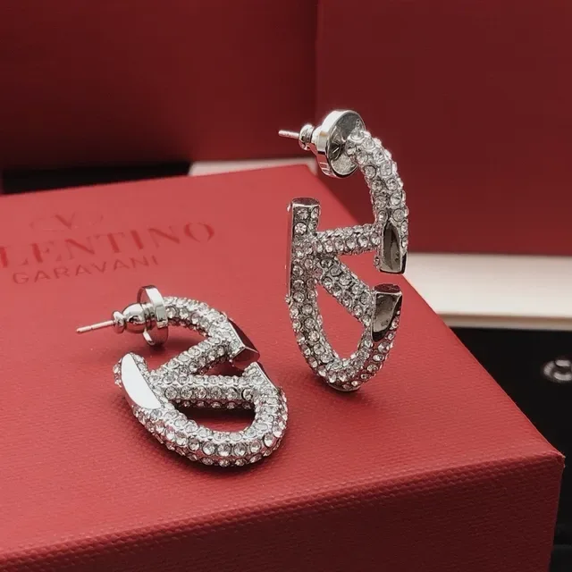 Valentino V-Motif Pavé-Crystal Double-Loop Stud Earrings 10