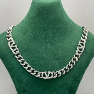 Valentino VLOGO Chain Crystal Charm Necklace