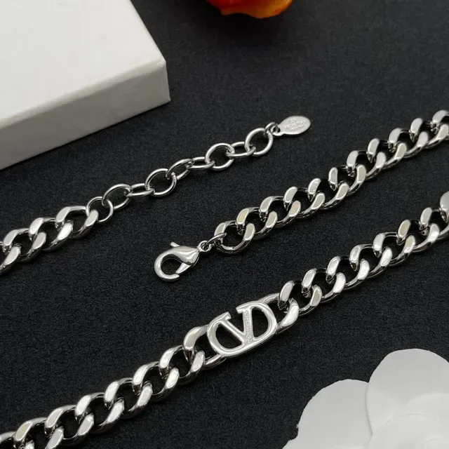 Valentino VLOGO Chain Crystal Charm Necklace 3