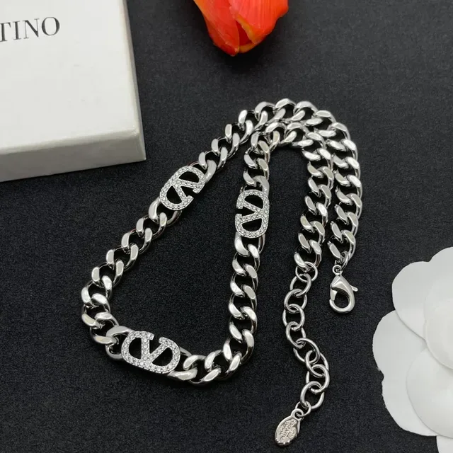 Valentino VLOGO Chain Crystal Charm Necklace 4