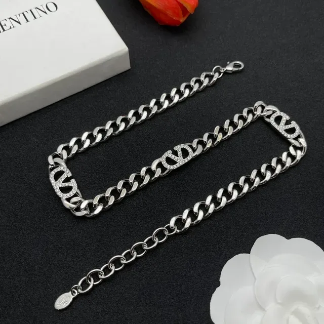 Valentino VLOGO Chain Crystal Charm Necklace 5