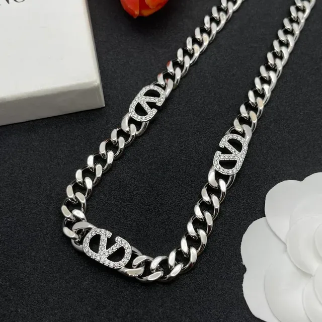 Valentino VLOGO Chain Crystal Charm Necklace 6
