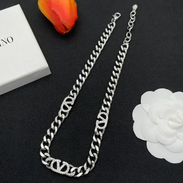 Valentino VLOGO Chain Crystal Charm Necklace 7