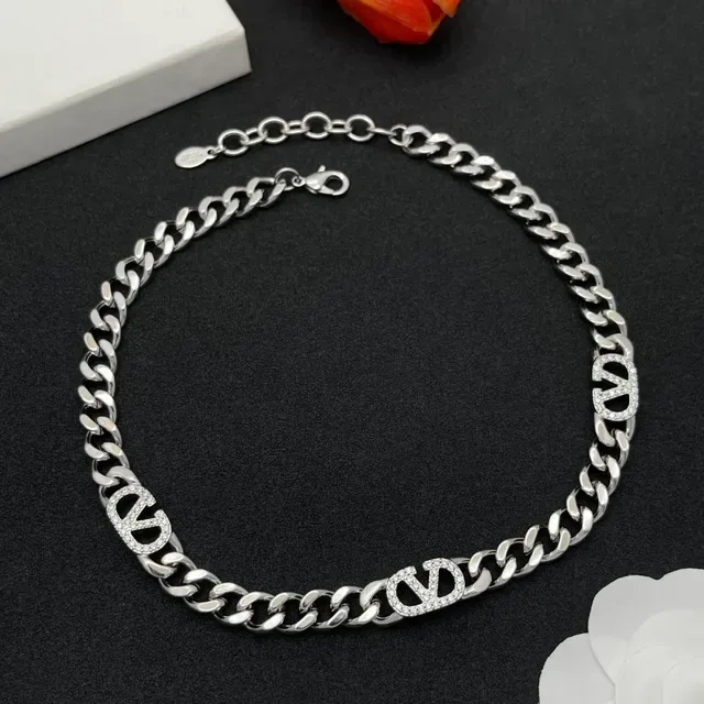 Valentino VLOGO Chain Crystal Charm Necklace 8