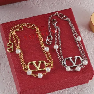 Valentino VLogo Double-Chain Pearl Bracelet