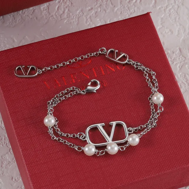 Valentino VLogo Pulseira de Corrente Dupla com Pérolas 2