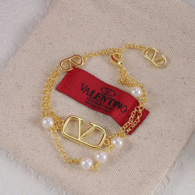 Valentino VLogo Pulseira de Corrente Dupla com Pérolas 3